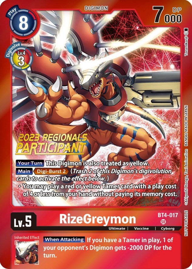 RizeGreymon [BT4-017] (2023 Regionals Participant) [Great Legend Promos]